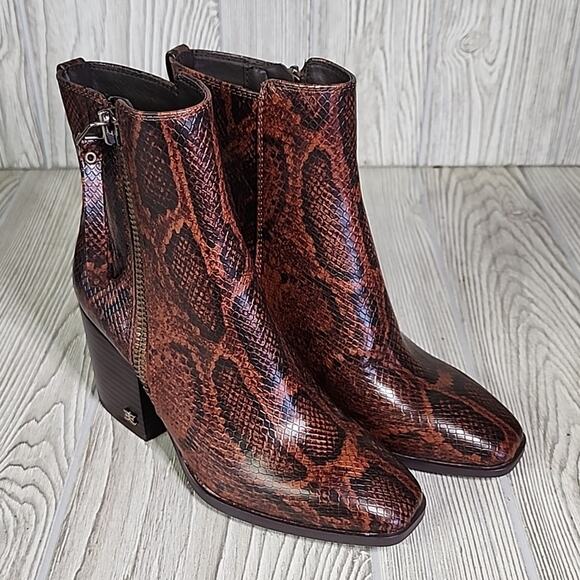 Sam Edelman Carlyssle Brown Snake Faux Leather Ankle Boots Womens Size 5 NEW - Picture 10 of 13